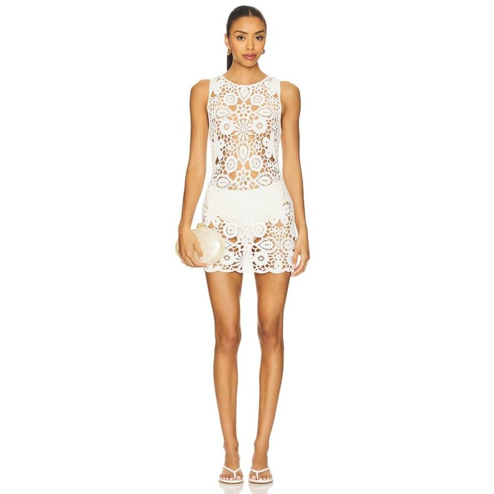 SNDYS Tala Mini Dress in White Crochet